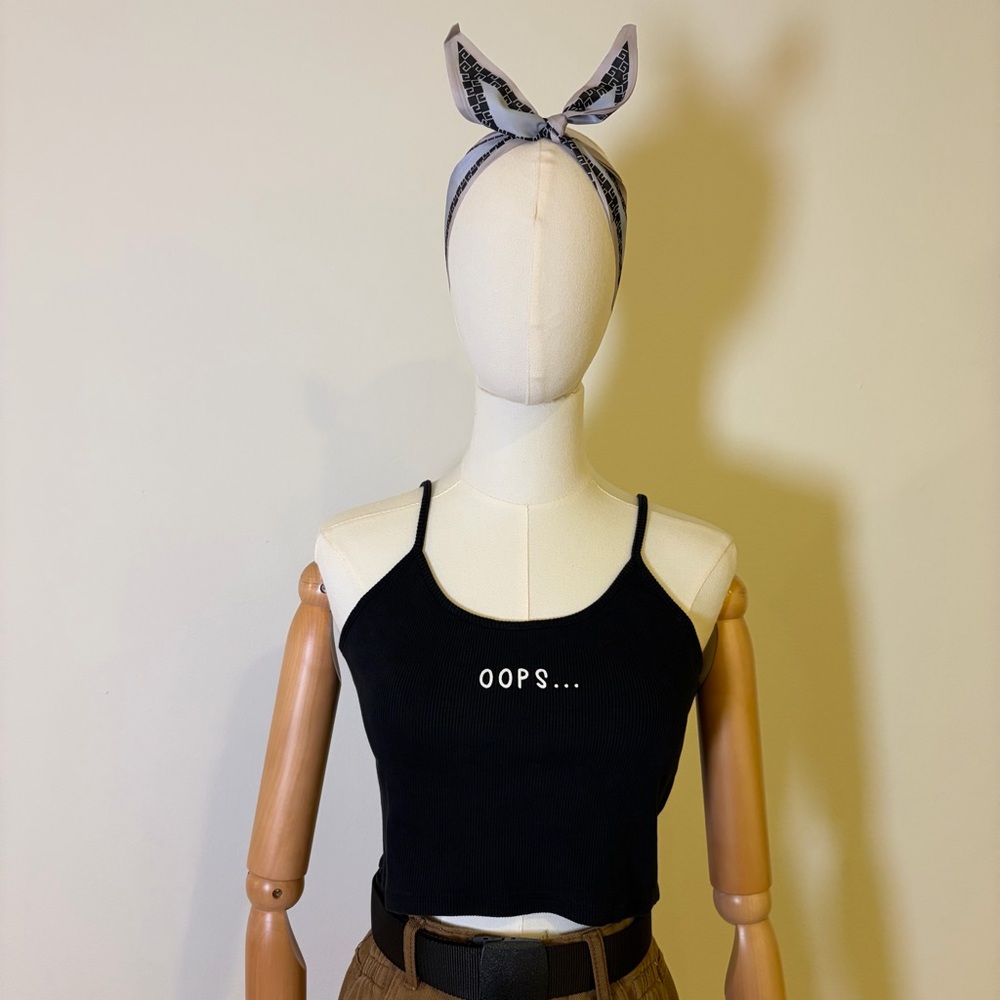 FUNDAY Black Ribbed Cotton Crop Tank Top - Women's M